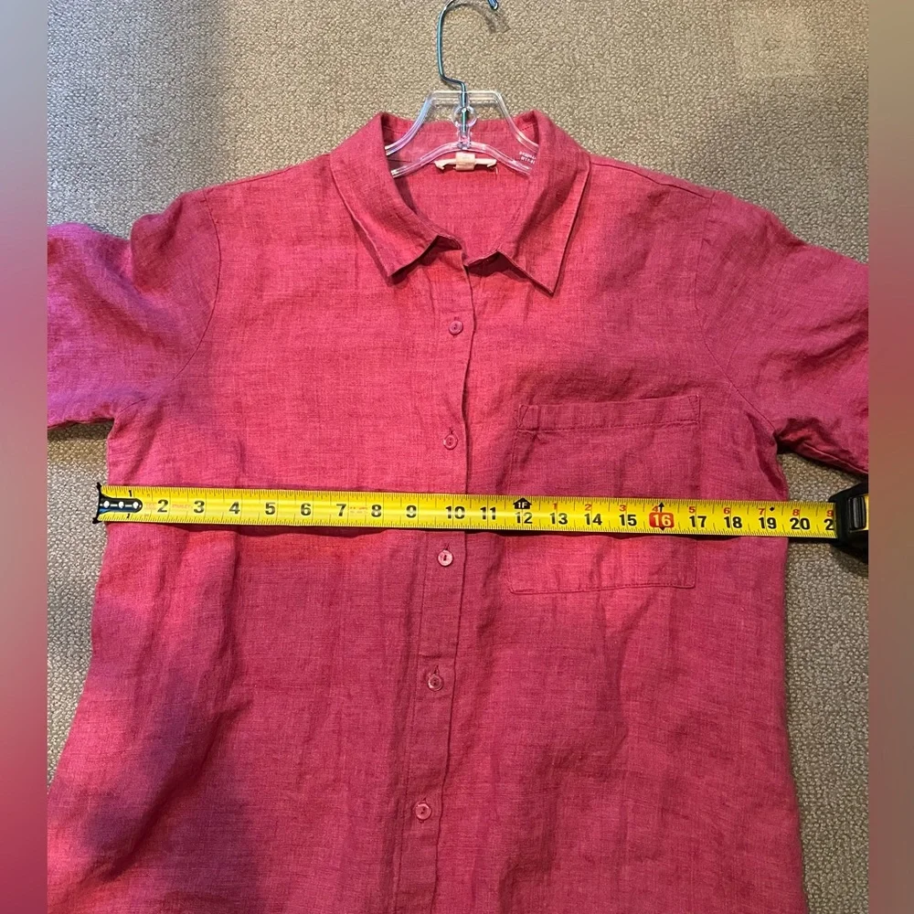 Eileen Fisher Linen Geranium Pink Classic Shirt Dress Size XS - Picture 5 of 8